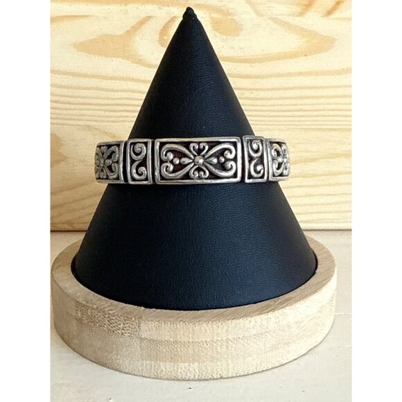 Leather & Metal Bracelet With Ornate Silver Design - Picture 1 of 3